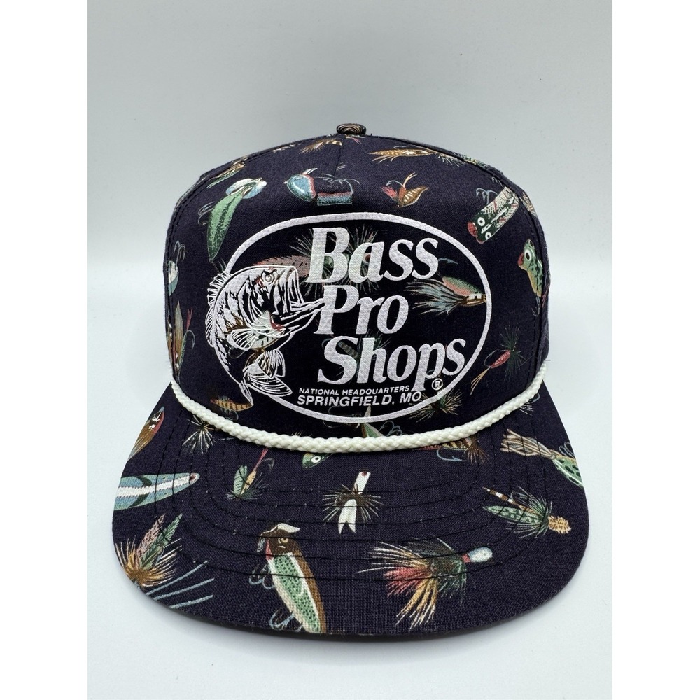 VTG Bass Pro Shops Hat Fishing Lures All Over Print Rope Snapback Cap
